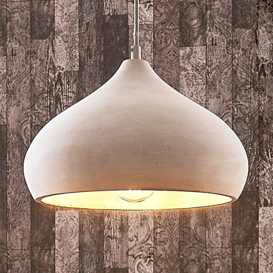 Lampes D'Interieur Lindby | Belle Suspension En Beton Morton Gris Beton