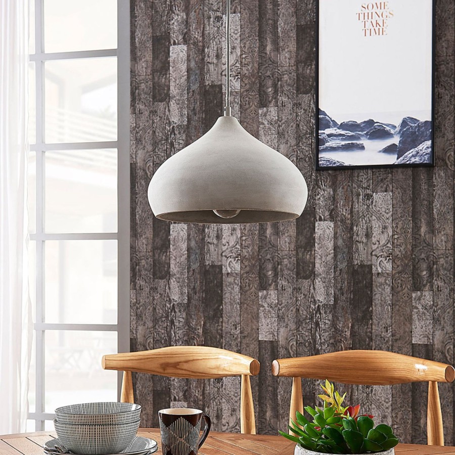Lampes D'Interieur Lindby | Belle Suspension En Beton Morton Gris Beton