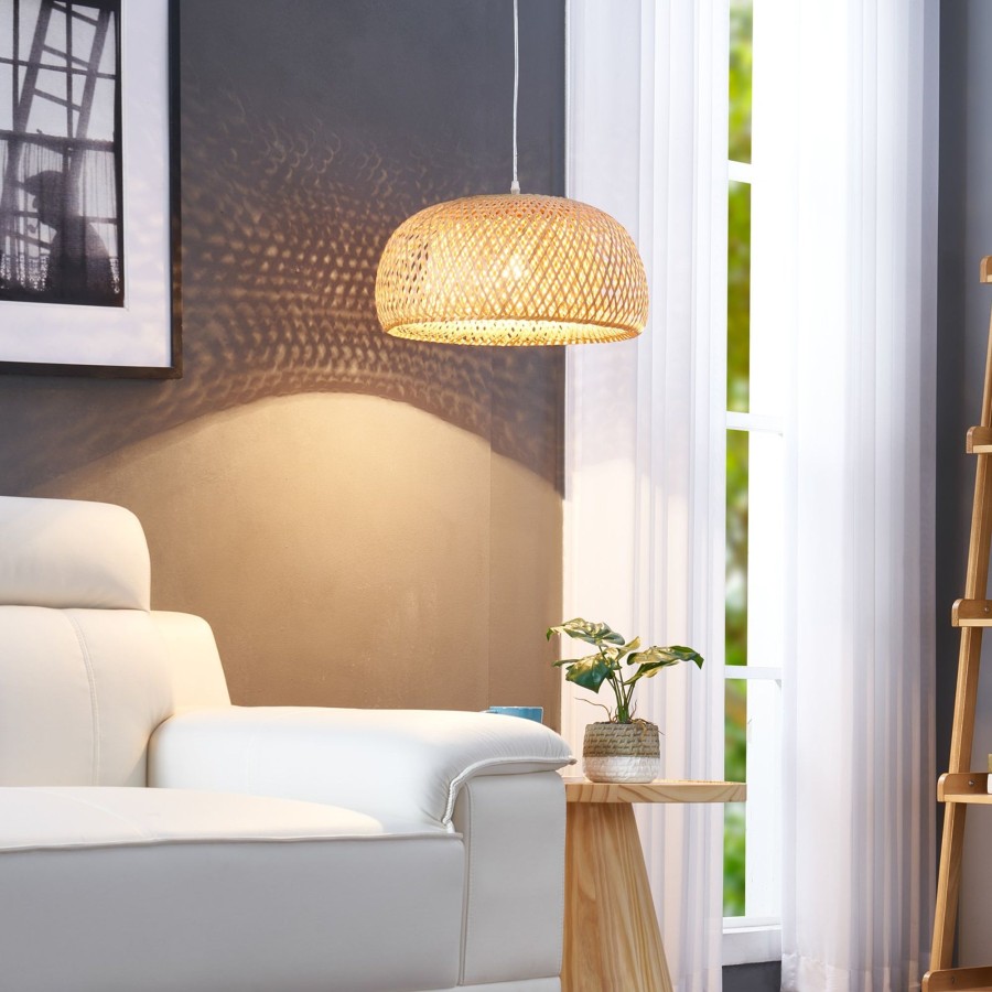 Lampes D'Interieur Lindby | Lindby Jadwiga Suspension O 45 Cm En Bambou Bois Clair