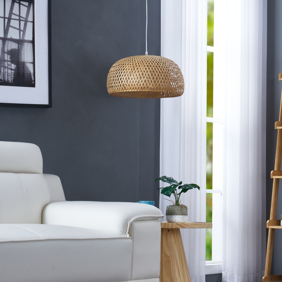 Lampes D'Interieur Lindby | Lindby Jadwiga Suspension O 45 Cm En Bambou Bois Clair