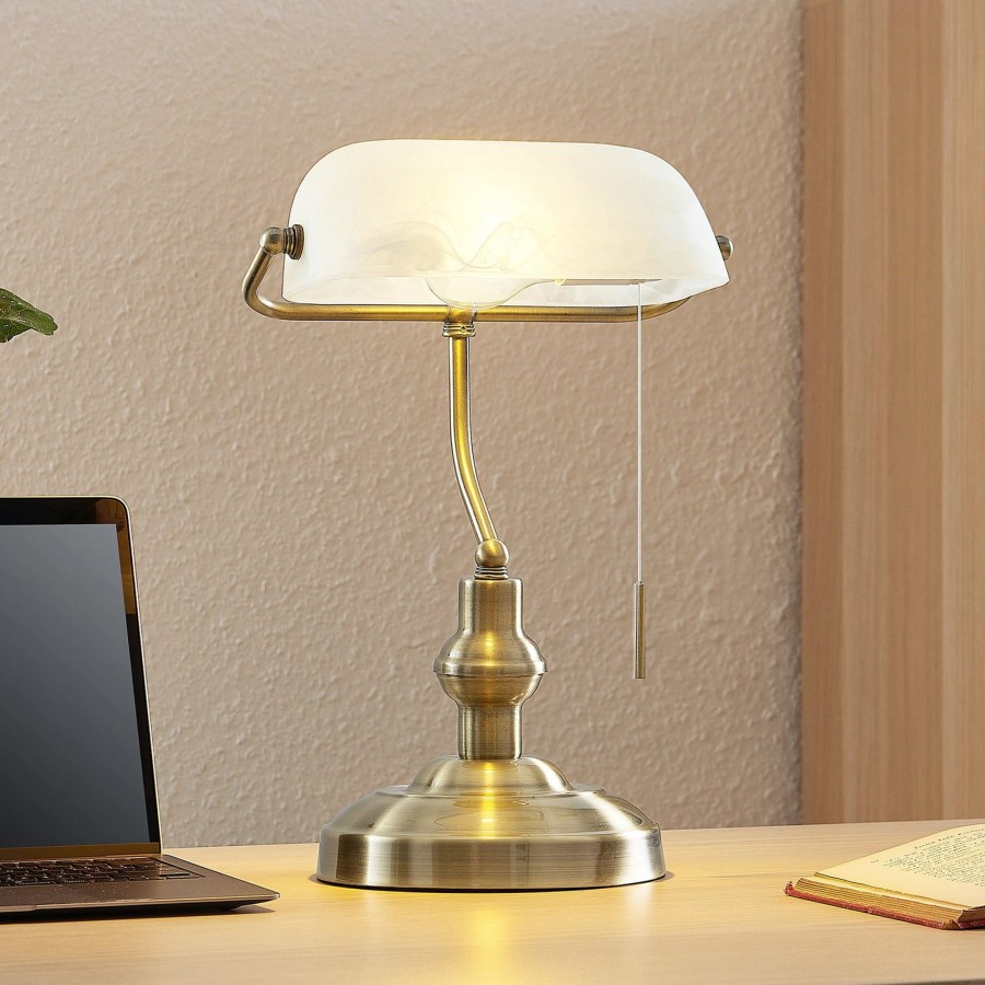 Lampes D'Interieur Lindby | Lindby Profina Lampe De Bureau, Bronze Bronze, Blanc Opale