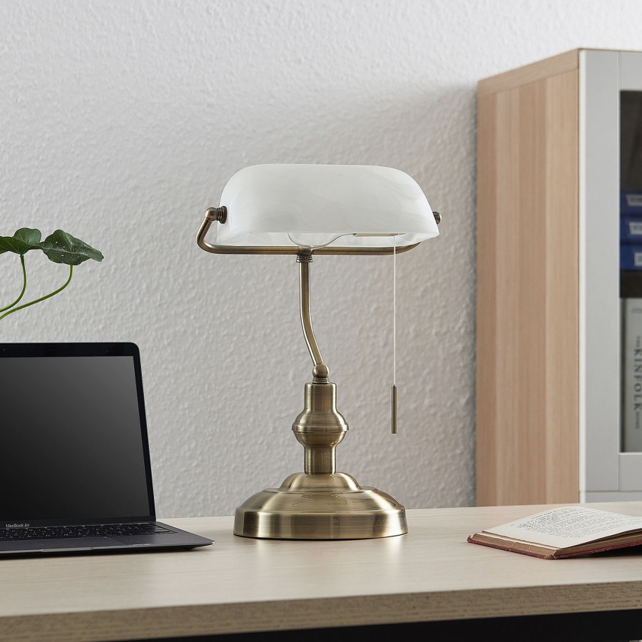 Lampes D'Interieur Lindby | Lindby Profina Lampe De Bureau, Bronze Bronze, Blanc Opale