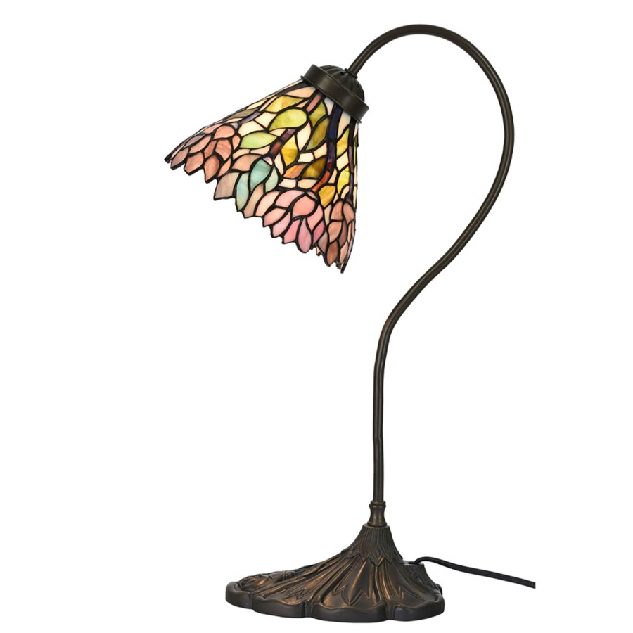 Lampes D'Interieur Clayre&Eef | Lampe A Poser 5Ll-6162 Abat-Jour Au Style Tiffany Brun, Rose, Beige