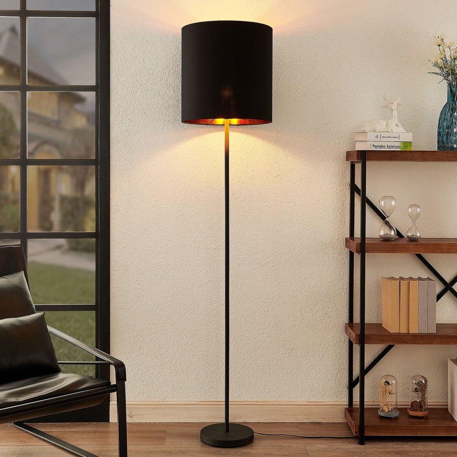 Lampes D'Interieur Lindby | Lindby Nymar Lampadaire, Tissu, Noir-Dore Noir, Dore