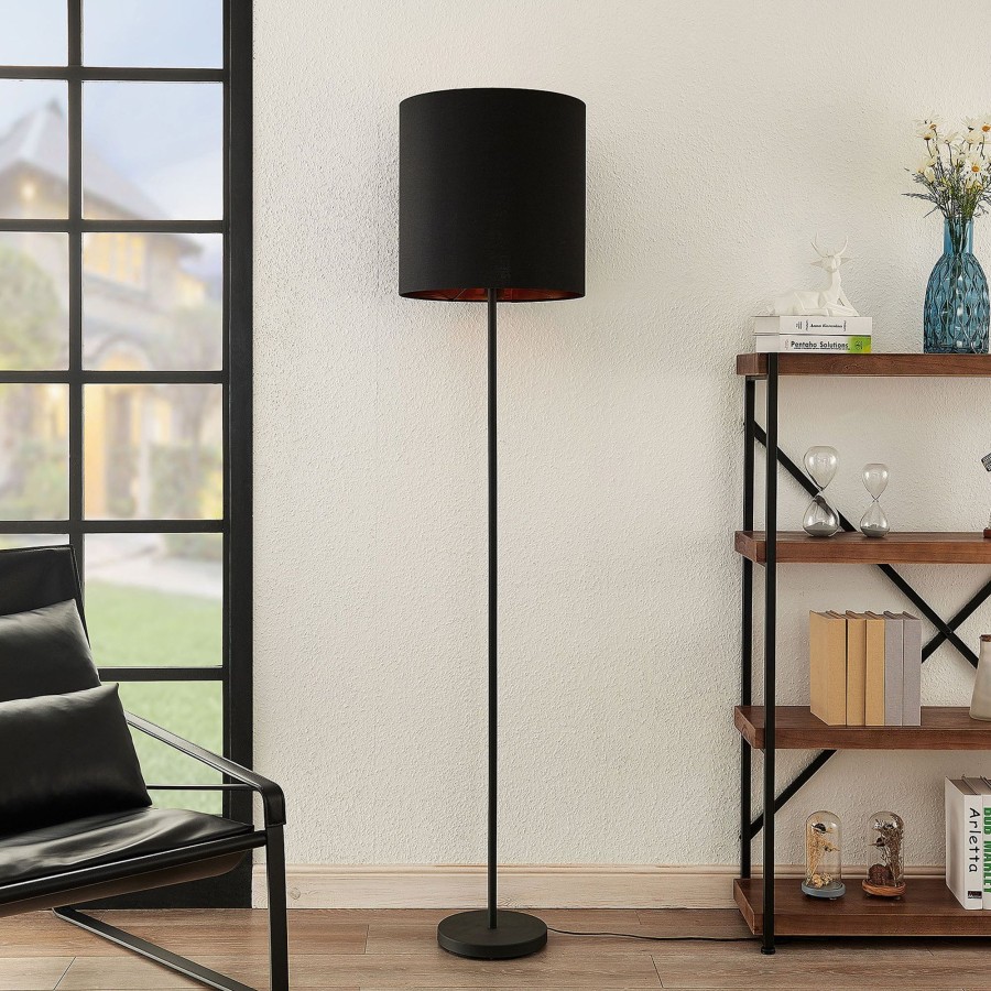 Lampes D'Interieur Lindby | Lindby Nymar Lampadaire, Tissu, Noir-Dore Noir, Dore