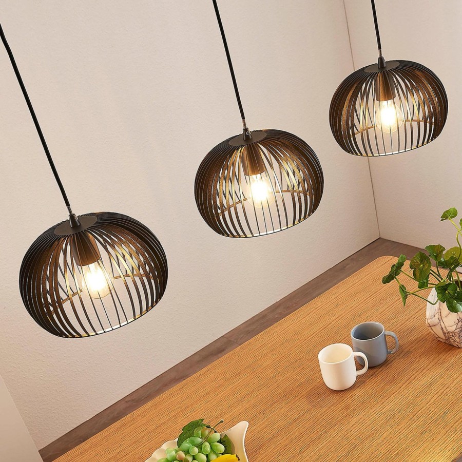 Lampes D'Interieur Lindby | Suspension Jusra En Metal , 3 Lampes Noir