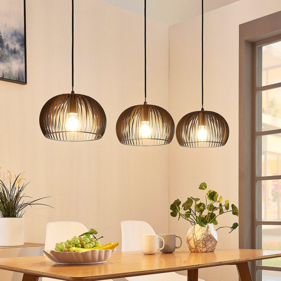 Lampes D'Interieur Lindby | Suspension Jusra En Metal , 3 Lampes Noir