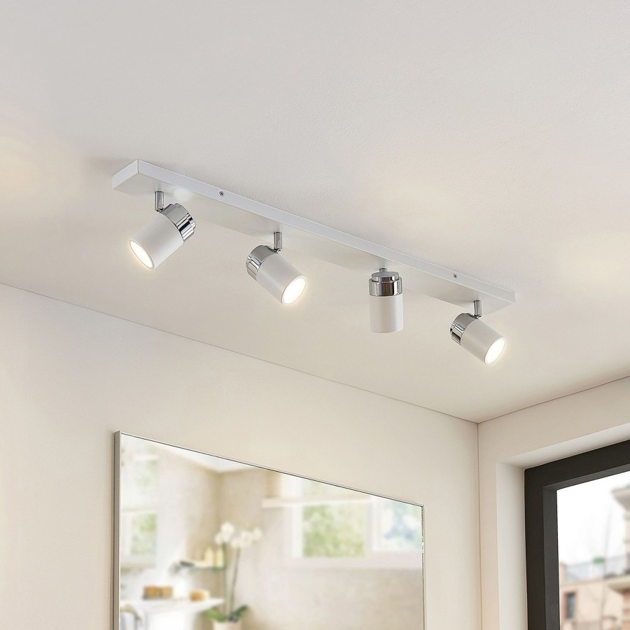 Lampes D'Interieur Lindby | Plafonnier Avec Spots A 4 Lampes Kardo, Ip44 Blanc, Chrome, Gele