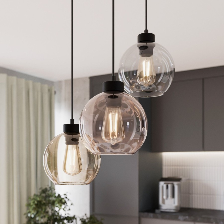 Lampes D'Interieur TK Lighting | Suspension Cubus A 3 Lampes, Transparent/Miel/Marron Noir, Transparent, Miel, Marron