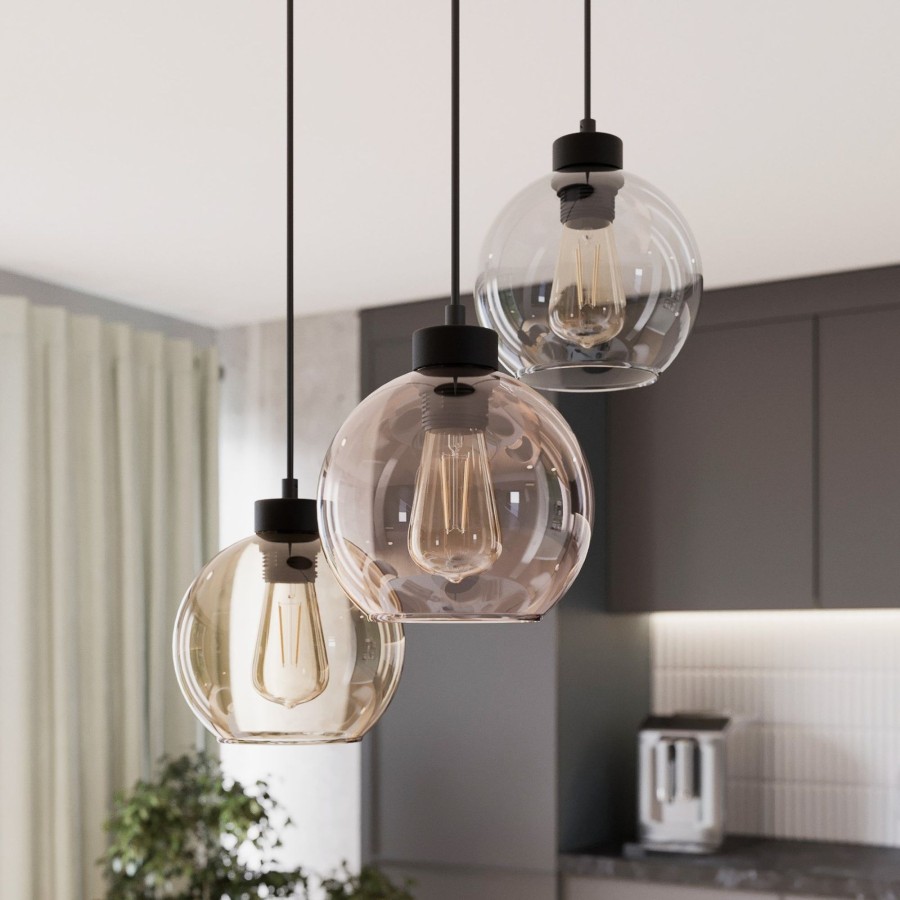 Lampes D'Interieur TK Lighting | Suspension Cubus A 3 Lampes, Transparent/Miel/Marron Noir, Transparent, Miel, Marron