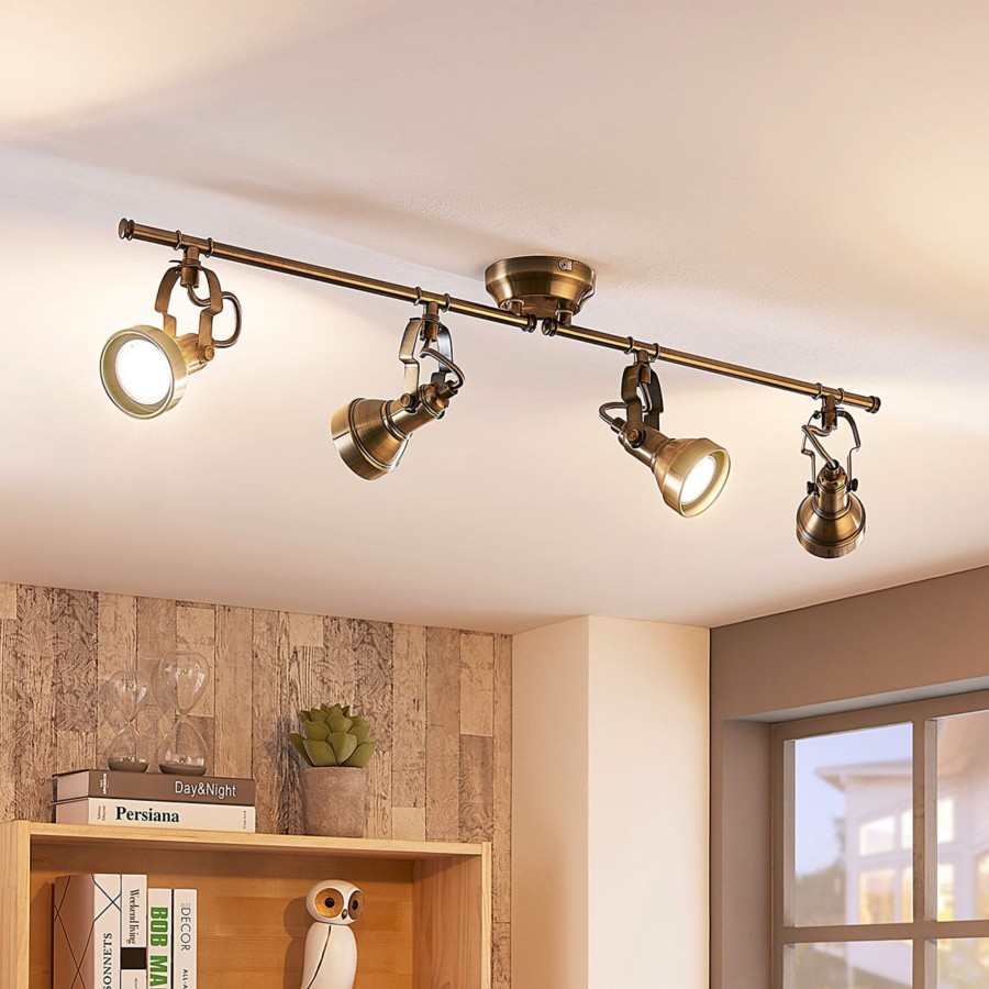 Lampes D'Interieur Lindby | Plafonnier Perseas Long, Gu10 Laiton Ancien