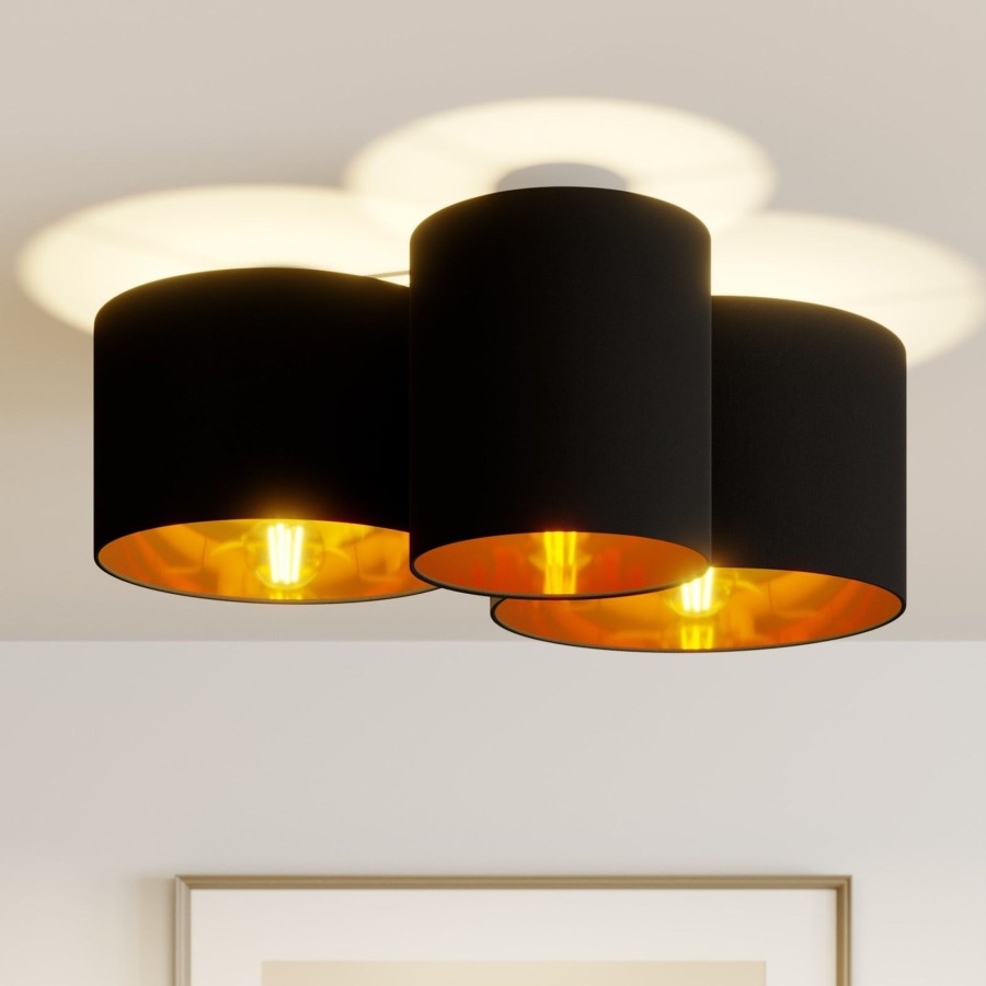 Lampes D'Interieur Lindby | Lindby Laurenz Plafonnier, 3 Lampes, Noir-Dore Noir, Dore