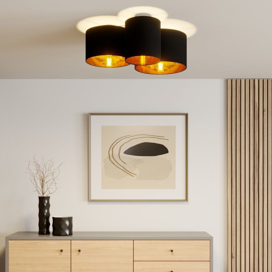 Lampes D'Interieur Lindby | Lindby Laurenz Plafonnier, 3 Lampes, Noir-Dore Noir, Dore