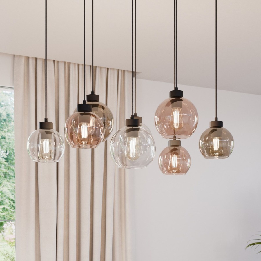 Lampes D'Interieur TK Lighting | Suspension Cubus, A 8 Lampes, Clair/Miel/Brun Noir, Transparent, Miel, Marron