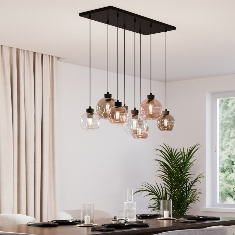 Lampes D'Interieur TK Lighting | Suspension Cubus, A 8 Lampes, Clair/Miel/Brun Noir, Transparent, Miel, Marron