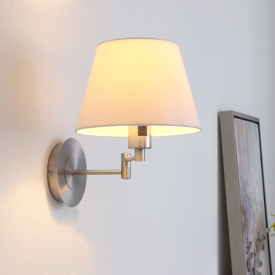 Lampes D'Interieur Lindby | Applique Pola, Abat-Jour Extensible, Nickel Mat Nickel Satine, Blanc
