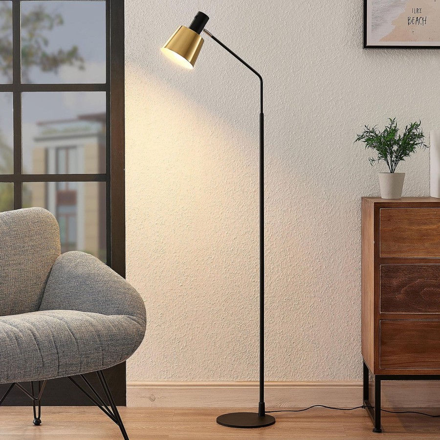Lampes D'Interieur Lindby | Lindby Vlada Lampadaire Pour Lire, Laiton, Noir Laiton Mat, Noir Mat
