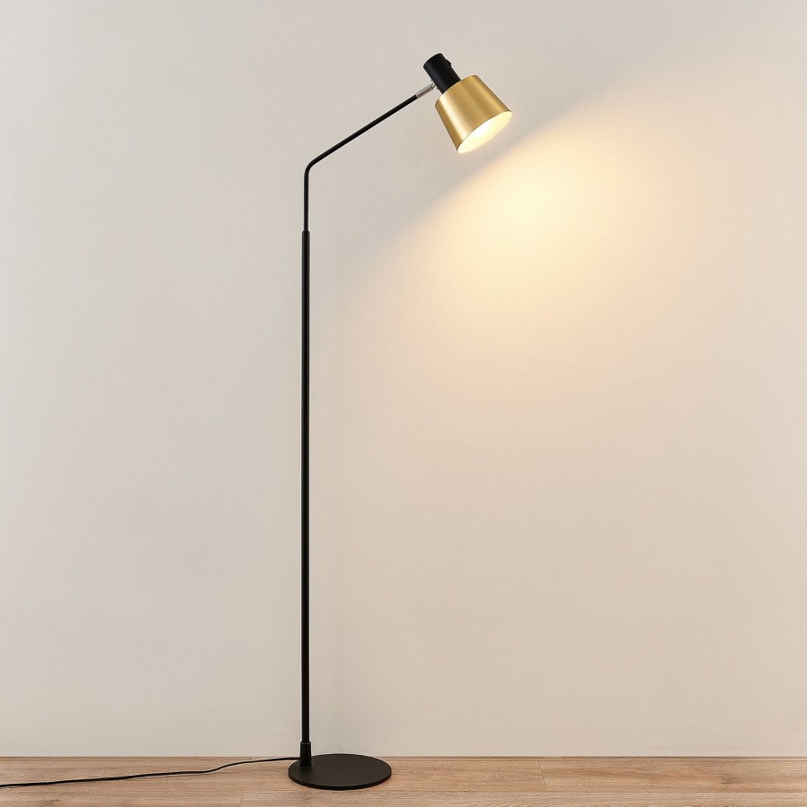 Lampes D'Interieur Lindby | Lindby Vlada Lampadaire Pour Lire, Laiton, Noir Laiton Mat, Noir Mat
