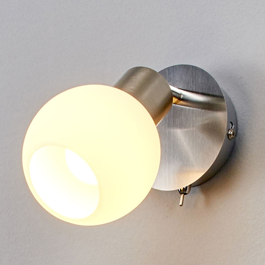 Lampes D'Interieur Lindby | Spot Mural Elaina, Nickel Mat Nickel Mat, Blanc Opale