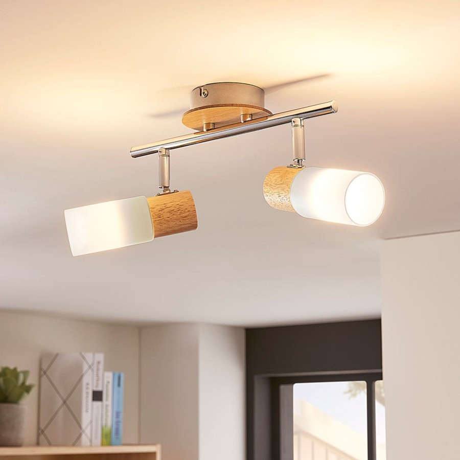 Lampes D'Interieur Lindby | Spot En Bois Christoph A 2 Lampes Blanc, Bois Clair