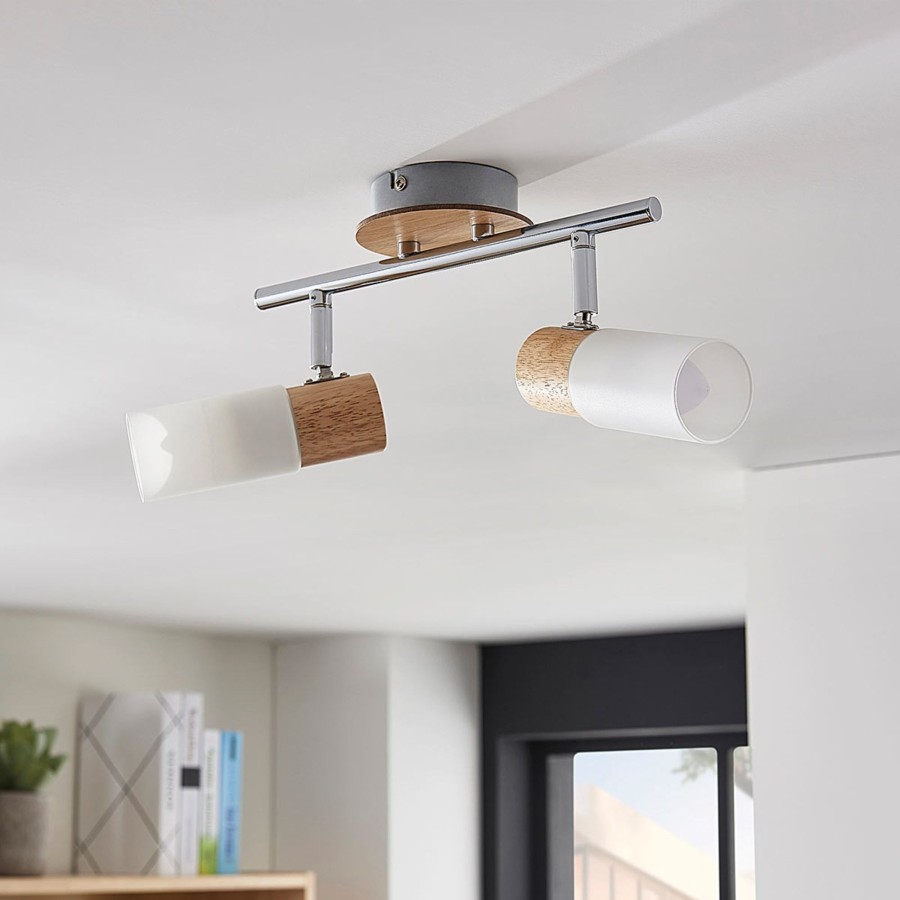 Lampes D'Interieur Lindby | Spot En Bois Christoph A 2 Lampes Blanc, Bois Clair