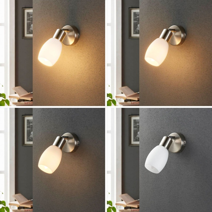 Lampes D'Interieur Lindby | Lindby Arda Spot, Verre, A Une Lampe Blanc, Nickel Satine