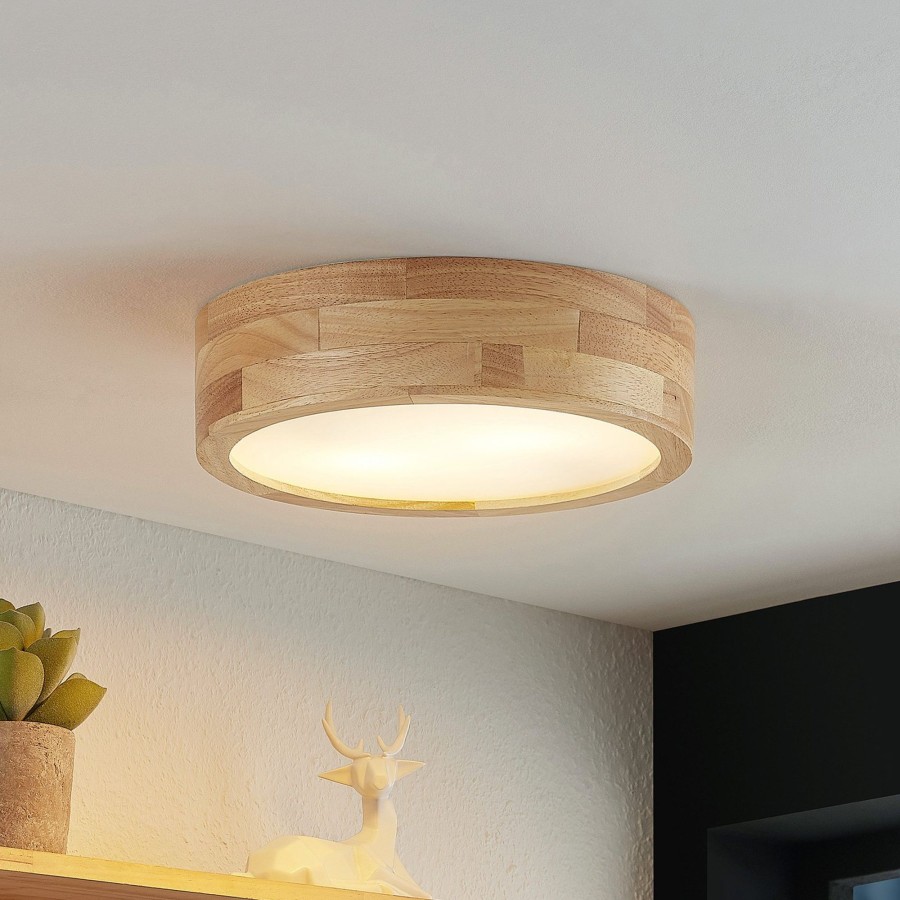 Lampes D'Interieur Lindby | Lindby Tanju Plafonnier, Chene, O 30 Cm Bois Clair, Blanc