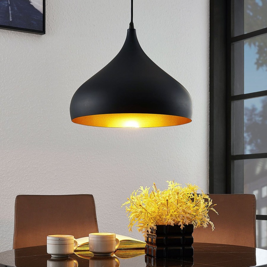 Lampes D'Interieur Lindby | Suspension Ritana En Aluminium, Noir-Or Noir, Dore