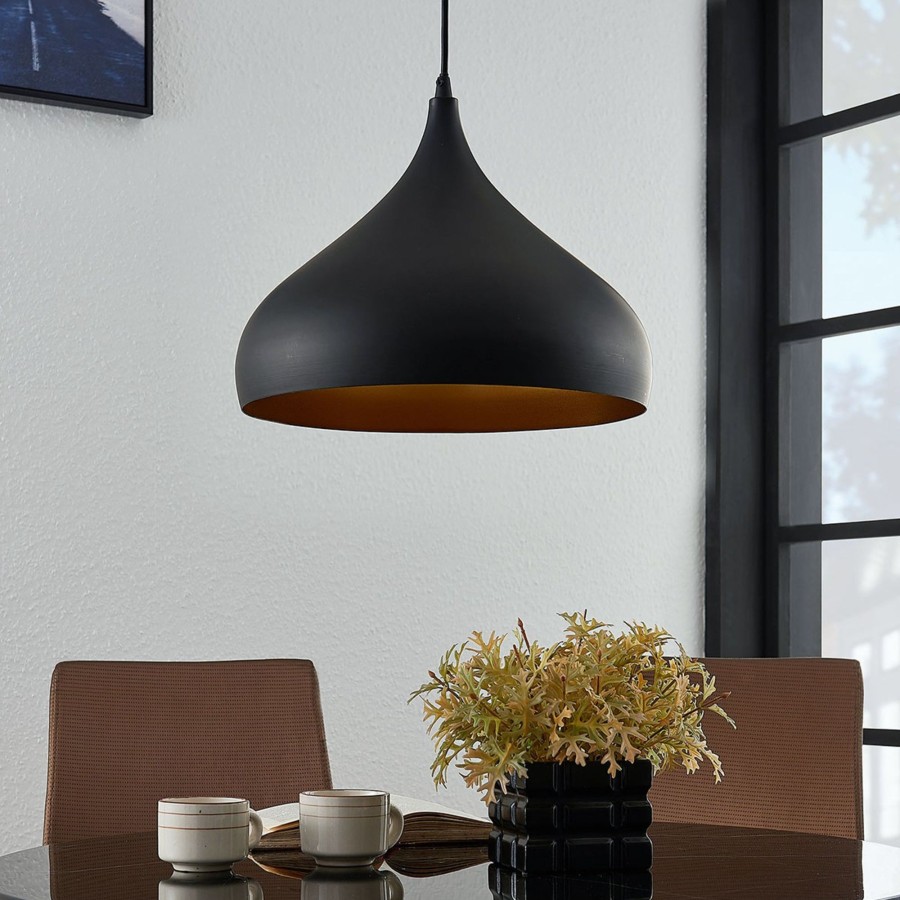 Lampes D'Interieur Lindby | Suspension Ritana En Aluminium, Noir-Or Noir, Dore
