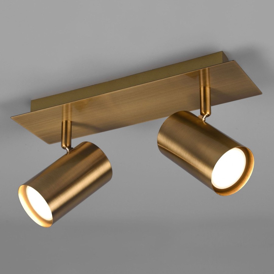 Lampes D'Interieur Trio Lighting | Plafonnier Spots Marley , 2 Lampes Laiton Ancien