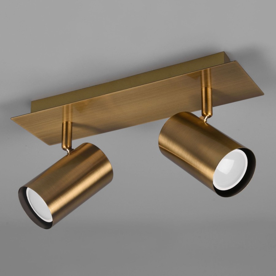 Lampes D'Interieur Trio Lighting | Plafonnier Spots Marley , 2 Lampes Laiton Ancien