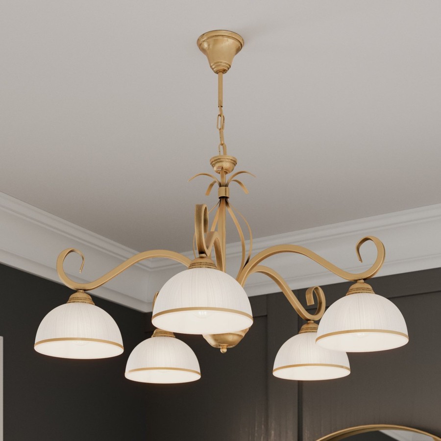 Lampes D'Interieur EMIBIG LIGHTING | Suspension Wivara 5, A 5 Lampes, Doree Dore, Blanc
