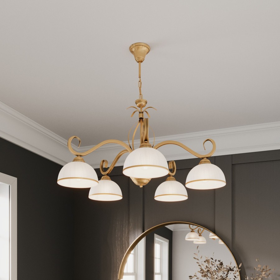 Lampes D'Interieur EMIBIG LIGHTING | Suspension Wivara 5, A 5 Lampes, Doree Dore, Blanc