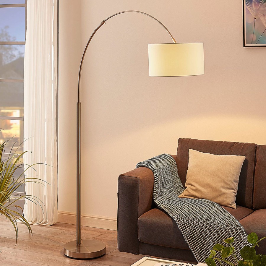 Lampes D'Interieur Lindby | Lampadaire Arque Railyn, Abat-Jour Blanc Ancien Blanc Ancien, Nickel Satine