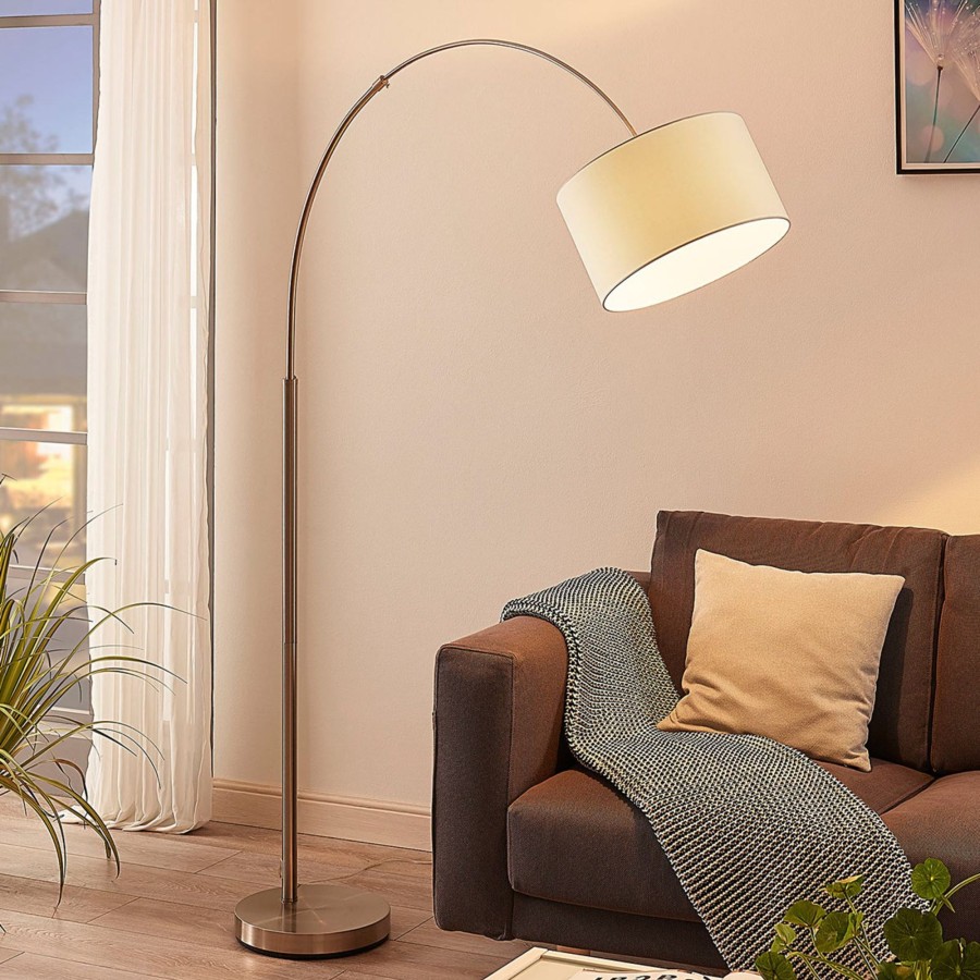 Lampes D'Interieur Lindby | Lampadaire Arque Railyn, Abat-Jour Blanc Ancien Blanc Ancien, Nickel Satine