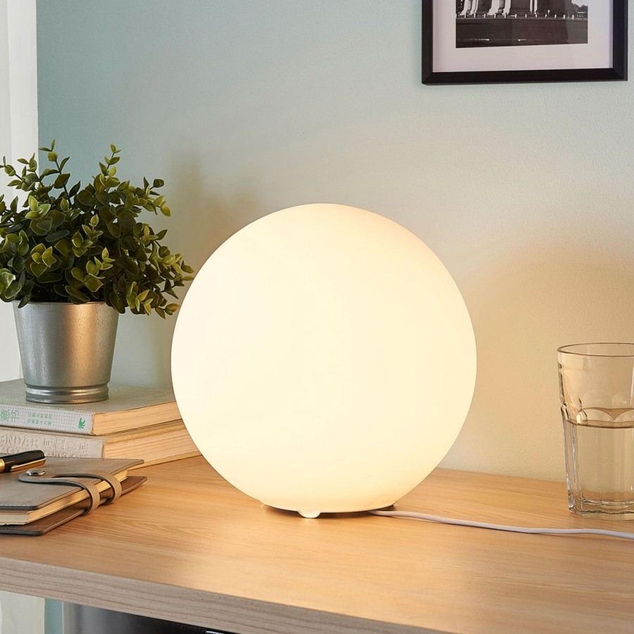 Lampes D'Interieur Lindby | Lampe A Poser En Verre Spherique Marike, He Blanc