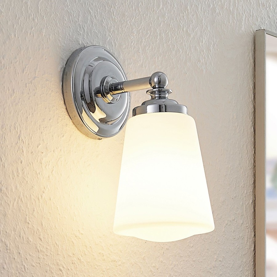 Lampes D'Interieur Arcchio | Arcchio Mahdi Applique Salle De Bain Verre Chromee Blanc Opale, Chrome
