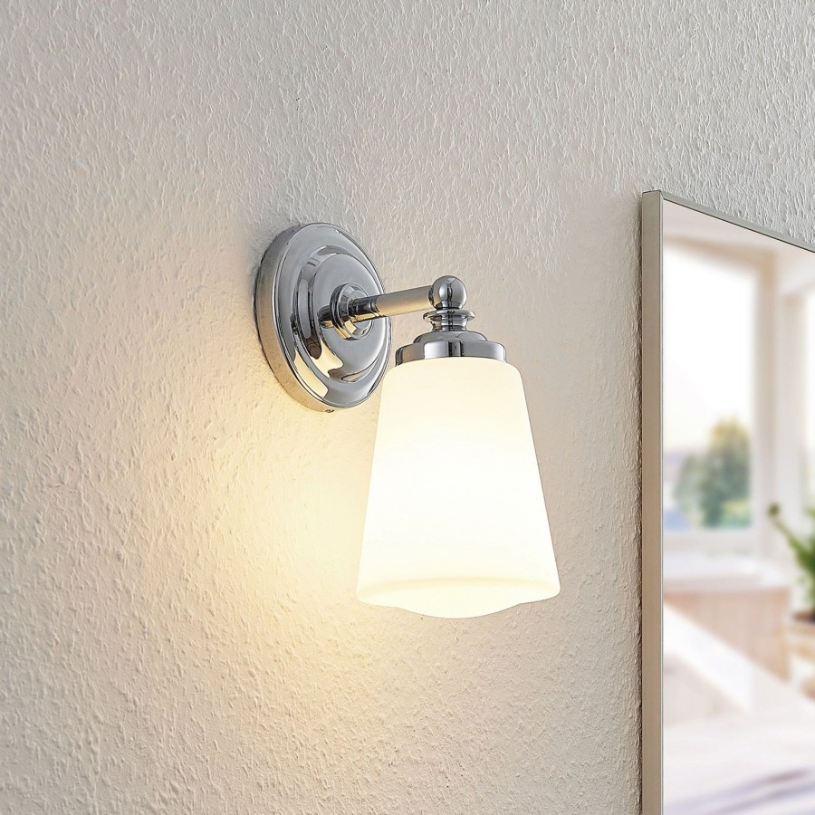 Lampes D'Interieur Arcchio | Arcchio Mahdi Applique Salle De Bain Verre Chromee Blanc Opale, Chrome