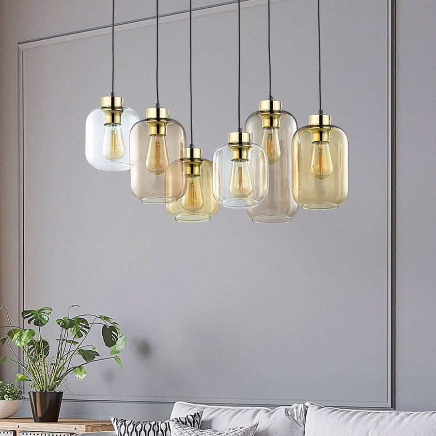 Lampes D'Interieur TK Lighting | Suspension Marco Brown 6 Lampes Transparente/Brune Noir, Transparent, Miel, Brun