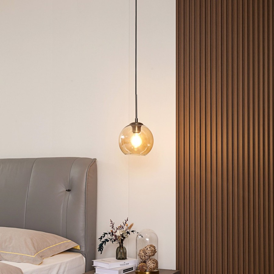 Lampes D'Interieur Lindby | Lindby Jurian Suspension Ambre Laiton A 1 Lampe Laiton, Ambre