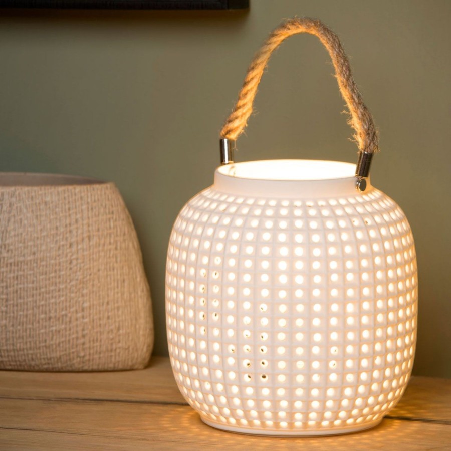Lampes D'Interieur Lucide | Lampe A Poser Safiya En Porcelaine, Blanc