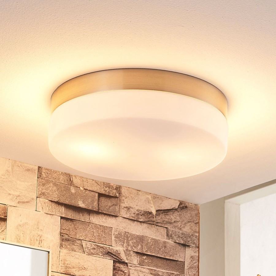 Lampes D'Interieur Lindby | Plafonnier Salle De Bain Amilia Verre, O 23,5 Cm Blanc, Nickel Satine