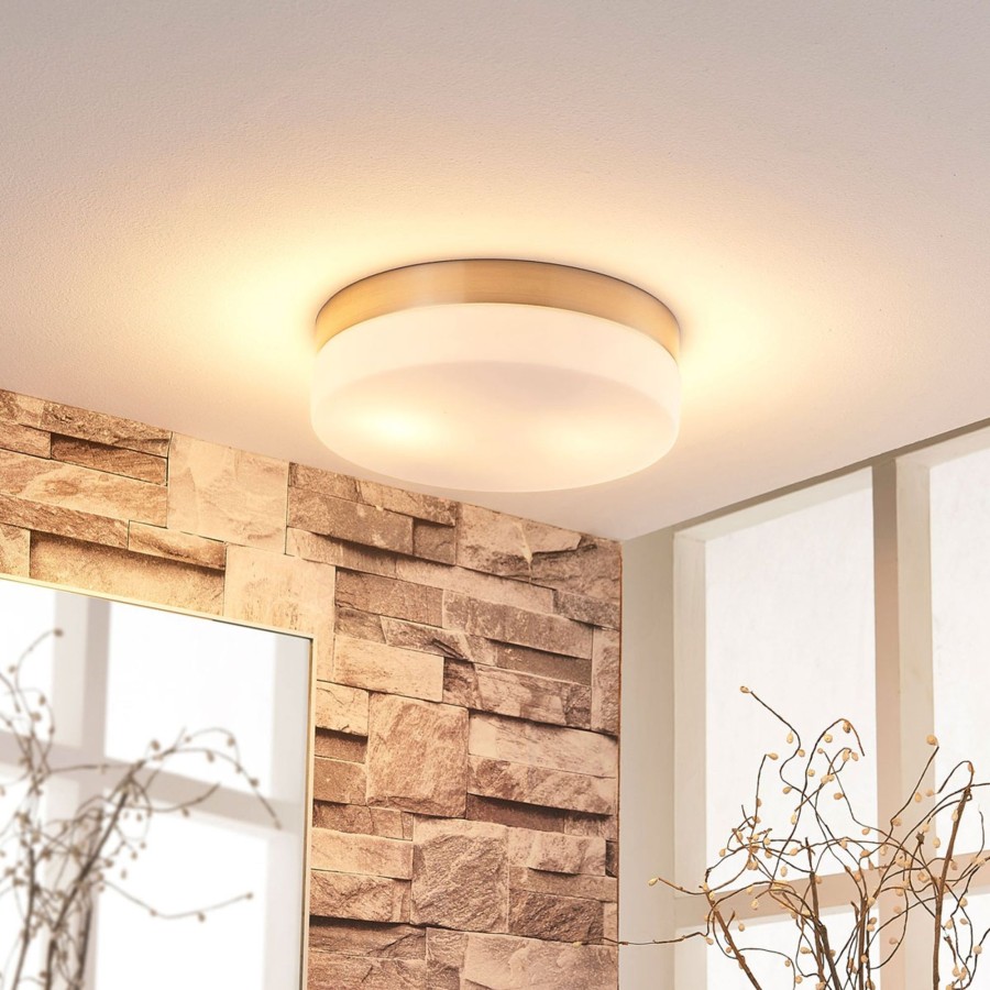 Lampes D'Interieur Lindby | Plafonnier Salle De Bain Amilia Verre, O 23,5 Cm Blanc, Nickel Satine