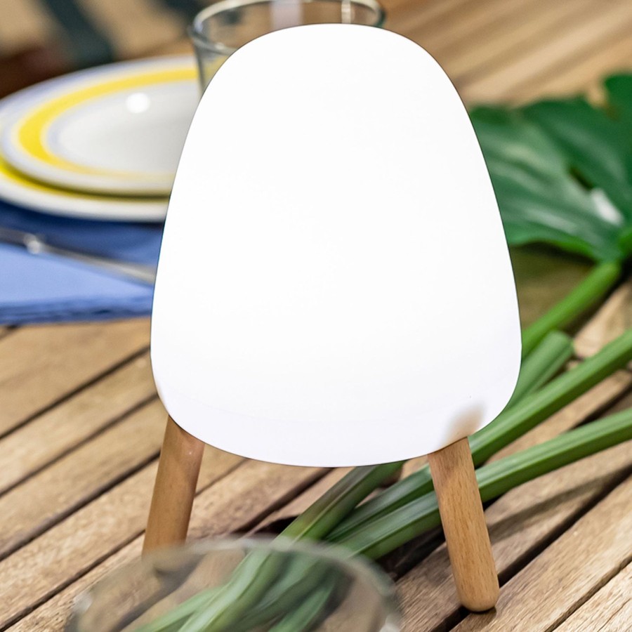 Lampes D'Interieur Newgarden | Newgarden Rocket 20 Lampe Decorative Led Avec Bois, Batterie Rechargeable Blanc, Bois Clair