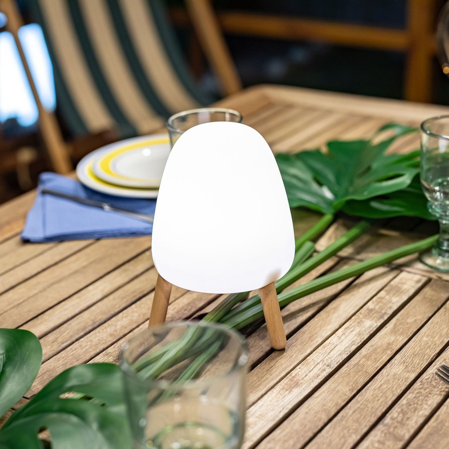 Lampes D'Interieur Newgarden | Newgarden Rocket 20 Lampe Decorative Led Avec Bois, Batterie Rechargeable Blanc, Bois Clair