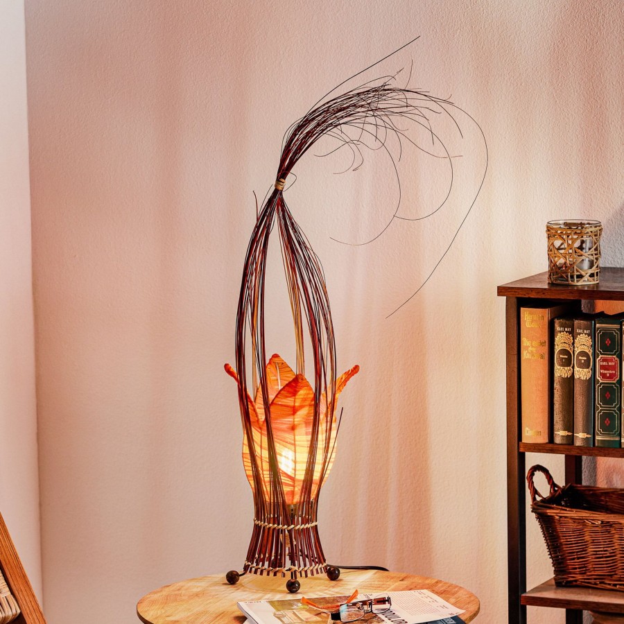 Lampes D'Interieur Woru | Lampe A Poser Elena Avec Abat-Jour Tissu, Orange Orange, Brun