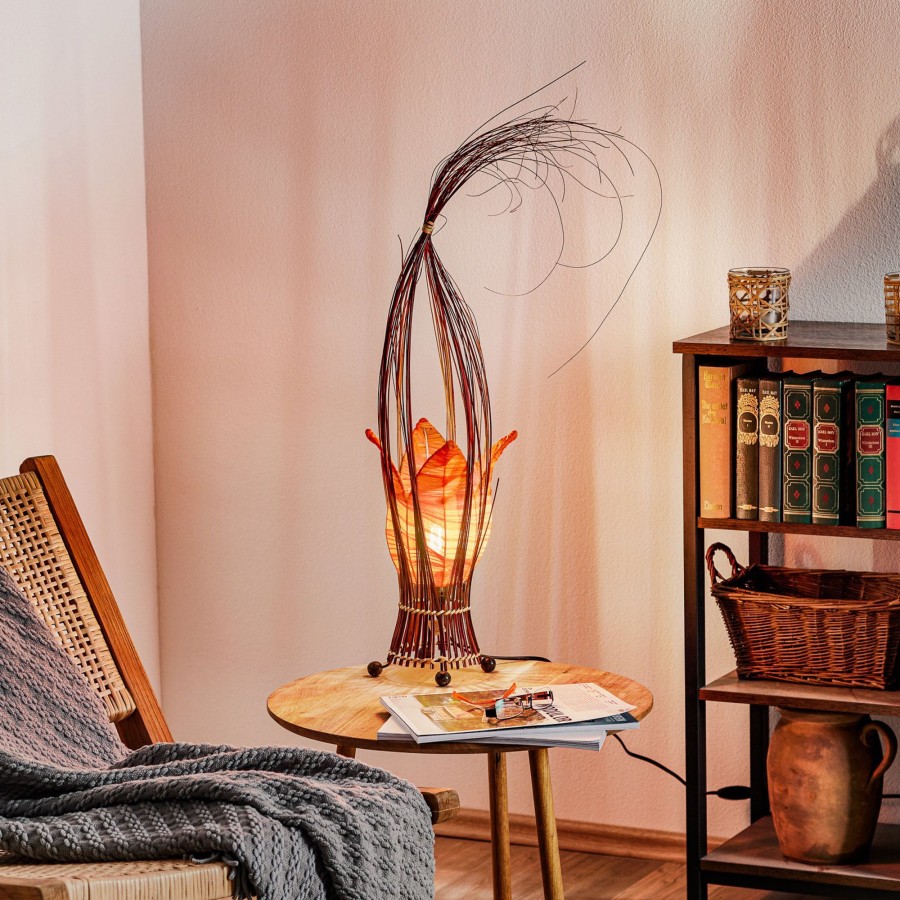 Lampes D'Interieur Woru | Lampe A Poser Elena Avec Abat-Jour Tissu, Orange Orange, Brun
