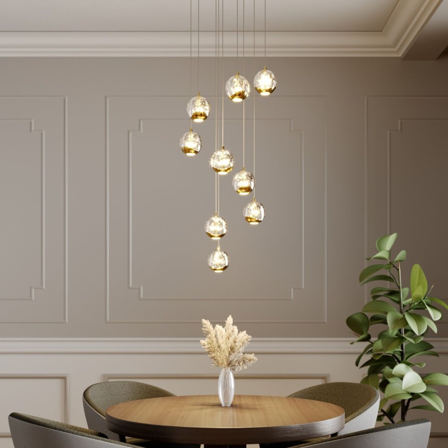 Lampes D'Interieur Lucande | Lucande Hayley Suspension Led, A 9 Lampes, Doree Transparent, Dore
