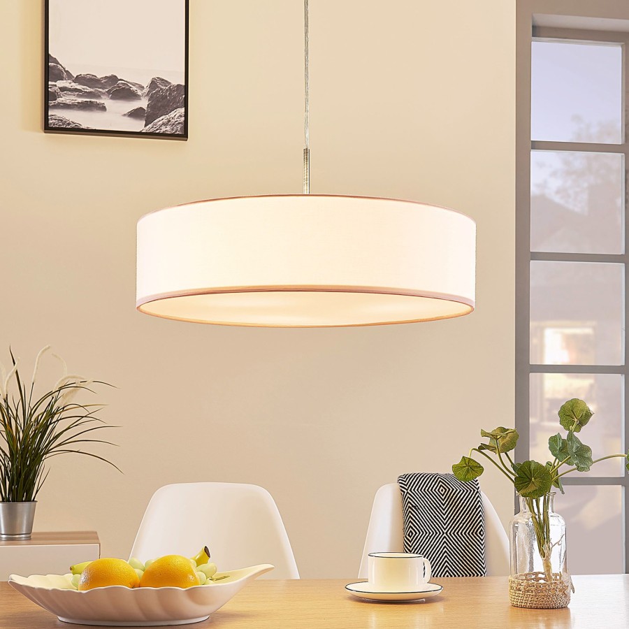 Lampes D'Interieur Lindby | Suspension Sebatin Pour E27, 50 Cm, Blanche Blanc, Nickel Mat