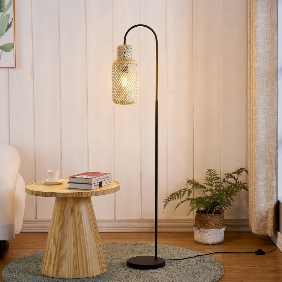 Lampes D'Interieur Lindby | Lindby Venora Lampe Sur Pied, Bambou, A 1 Lampe Bois Clair, Noir
